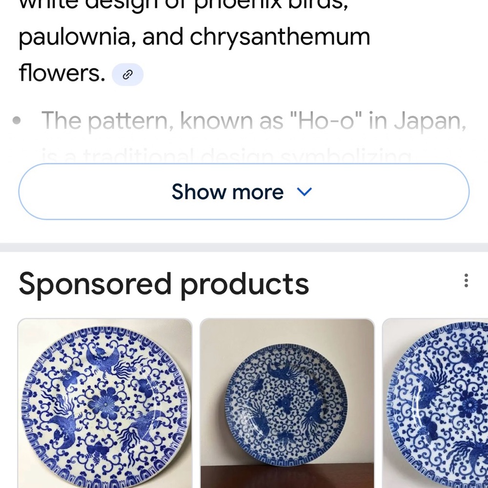 # 0770** 1950 Japan White & Blue Decorative Plate Dish Phoenixes Birds”9X8 1/2” - Picture 4 of 11
